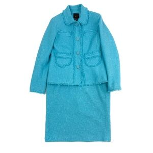 Doncaster Collection Turquoise Blue Tweed Blazer Jacket and Skirt Suit Set